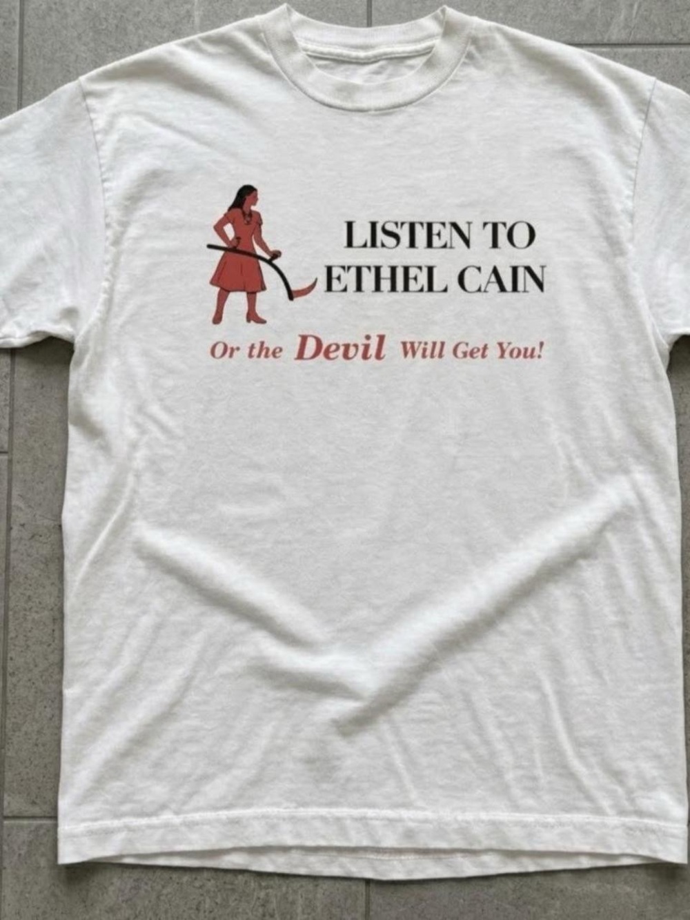 Gildan White Tee with Red Graphic - Listen to Ethel Cain